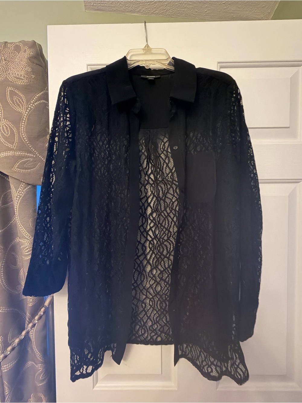 Alfani Black Lace Button-Down Shirt